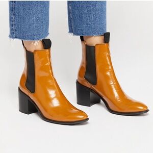 FP x Farylrobin Vegan Midtown Heel Boot, Black/Camel Brown, Size 9